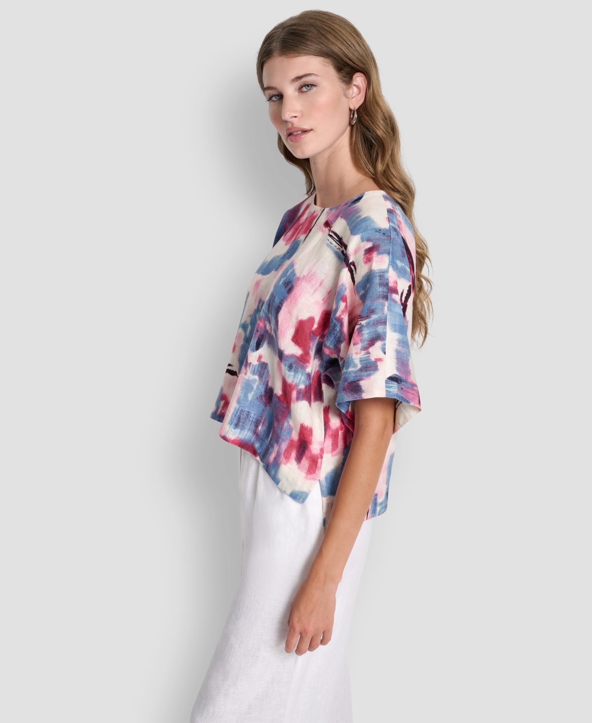 Dkny Women's Printed Drop Shoulder Crewneck Top