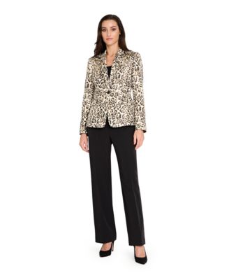 Women&#39;s Notch Collar 1-Button Leopard Printed Blazer
