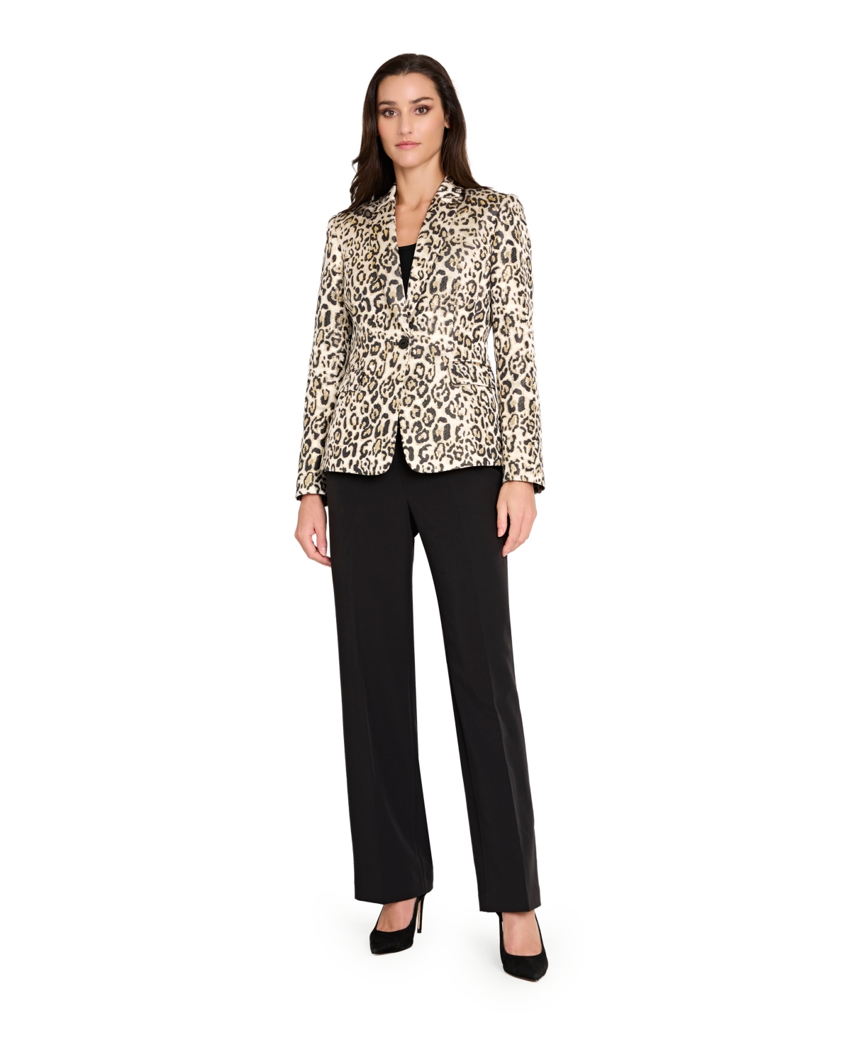 Tahari Asl Women's Long Sleeves Jacquard Leopard Blazer