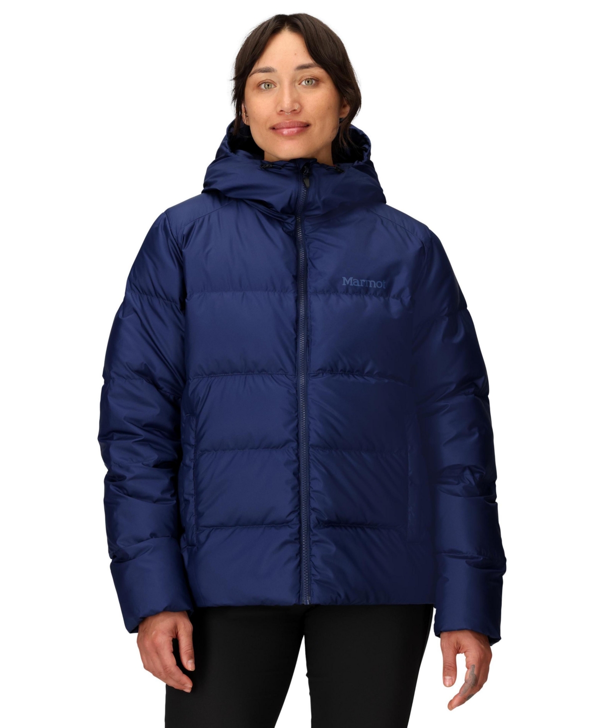 Marmot Women's Guides Big-baffled Puffer Hooded Jacket In Blue