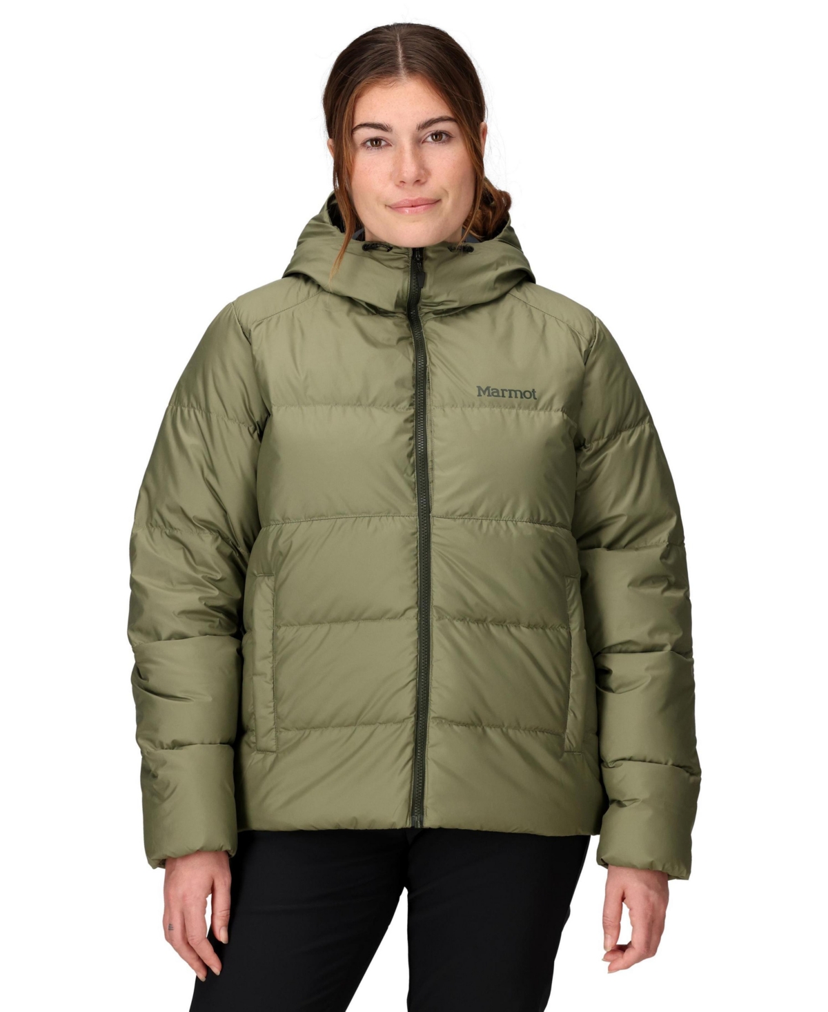 Marmot Women's Guides Big-baffled Puffer Hooded Jacket In Green