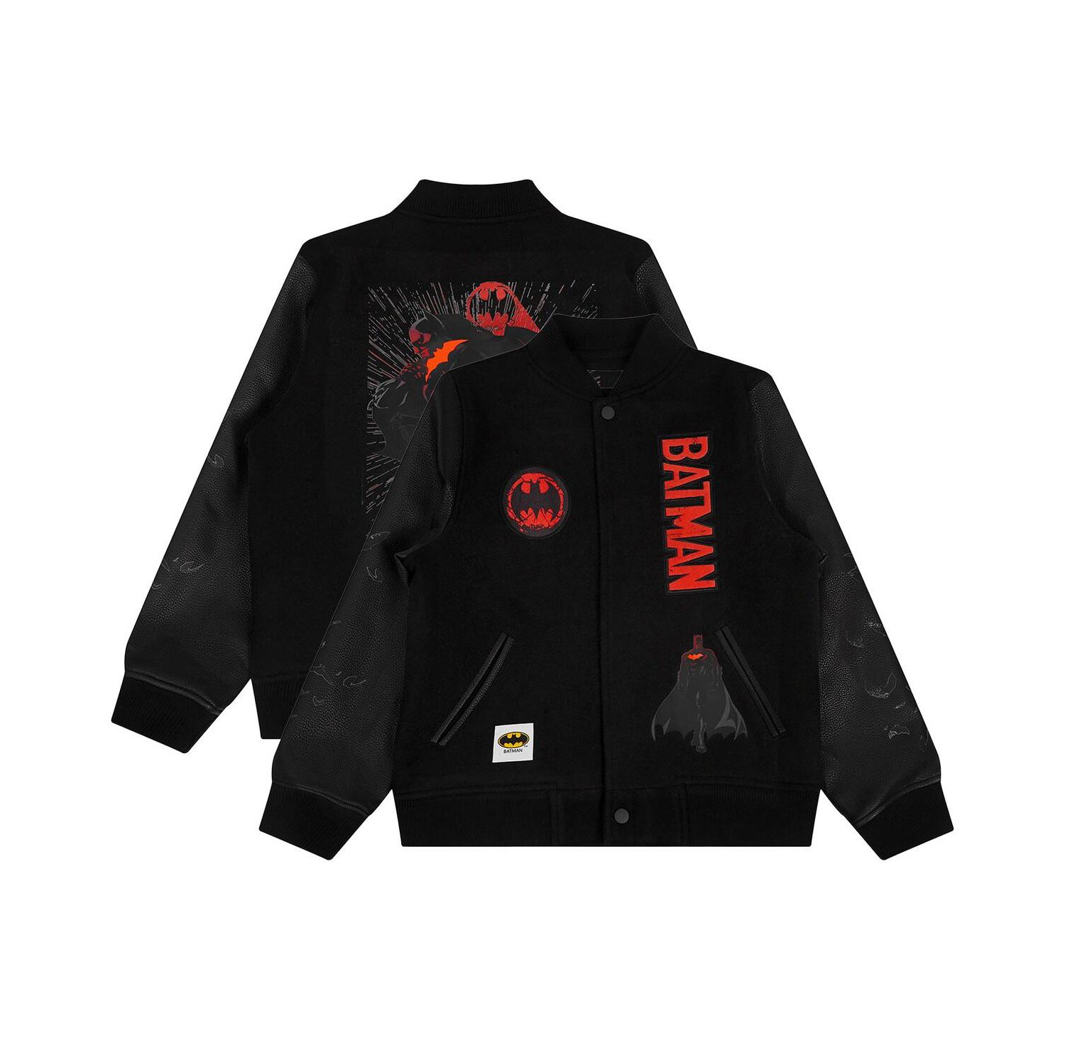 Big Boys and Girls Black Batman Comics Signal Full-Zip Varsity Jacket
