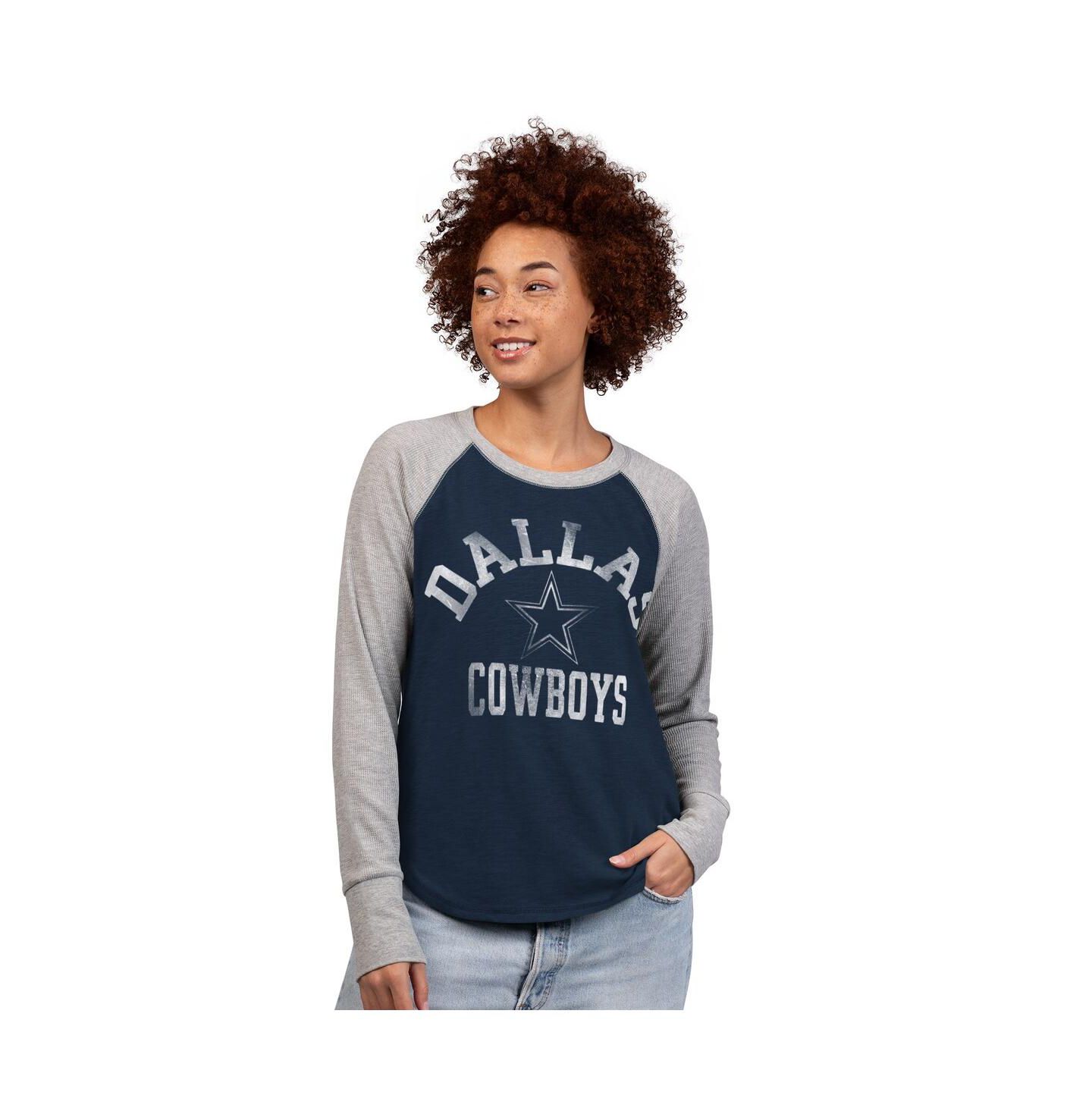 Женская футболка G-III 4Her by Carl Banks Navy/Gray Dallas Cowboys Waffle Knit Raglan Long-Sleeve — фото 1