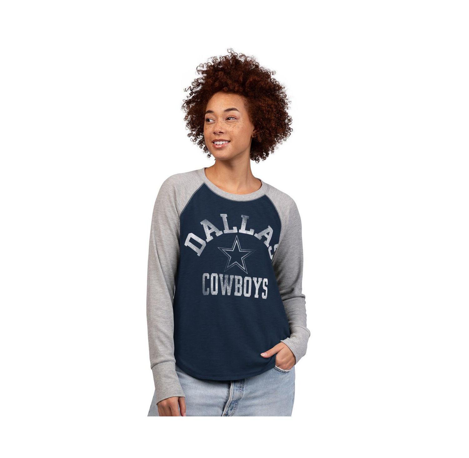 Women's Navy/Gray Dallas Cowboys Waffle Knit Raglan Long-Sleeve T-Shirt