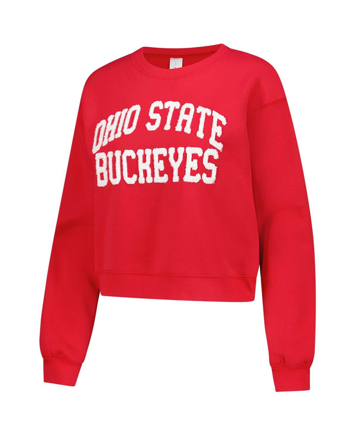 Zoozatz Women's Scarlet Ohio State Buckeyes Chenille Cropped Sweatshirt In Red
