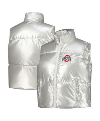 ZooZatz - Women's Silver Ohio State Buckeyes Metallic Cropped Full-Zip Sleeveless Puffer Vest