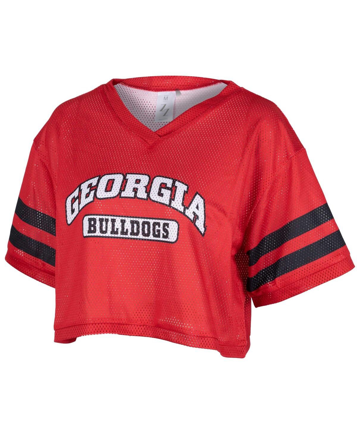 Zoozatz Red Georgia Bulldogs Mesh Cropped V-neck T-shirt In Red