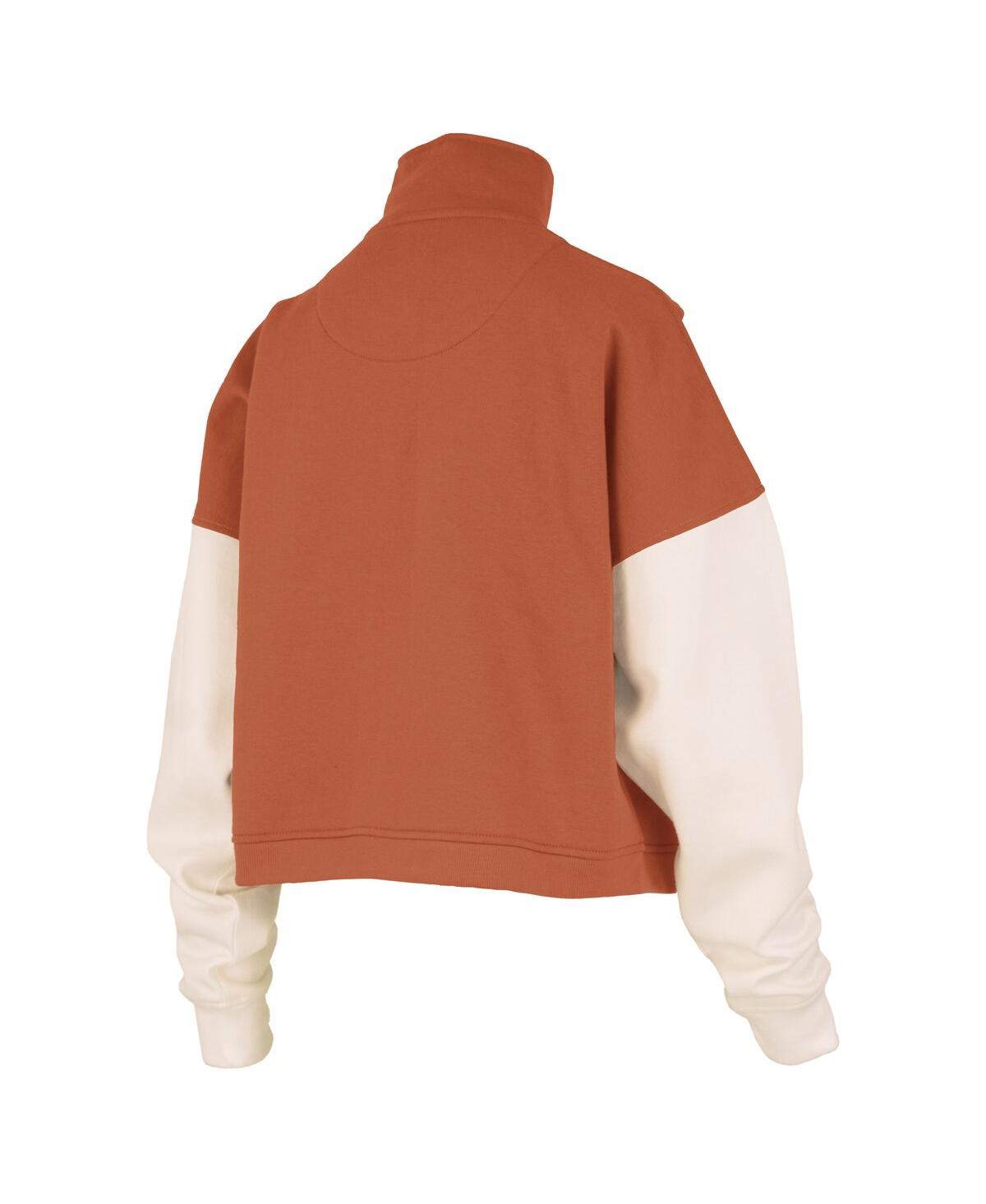 Pressbox Women's Texas Orange Texas Longhorns Ferrara Color Block Quarter-zip Sweatshirt In Brown