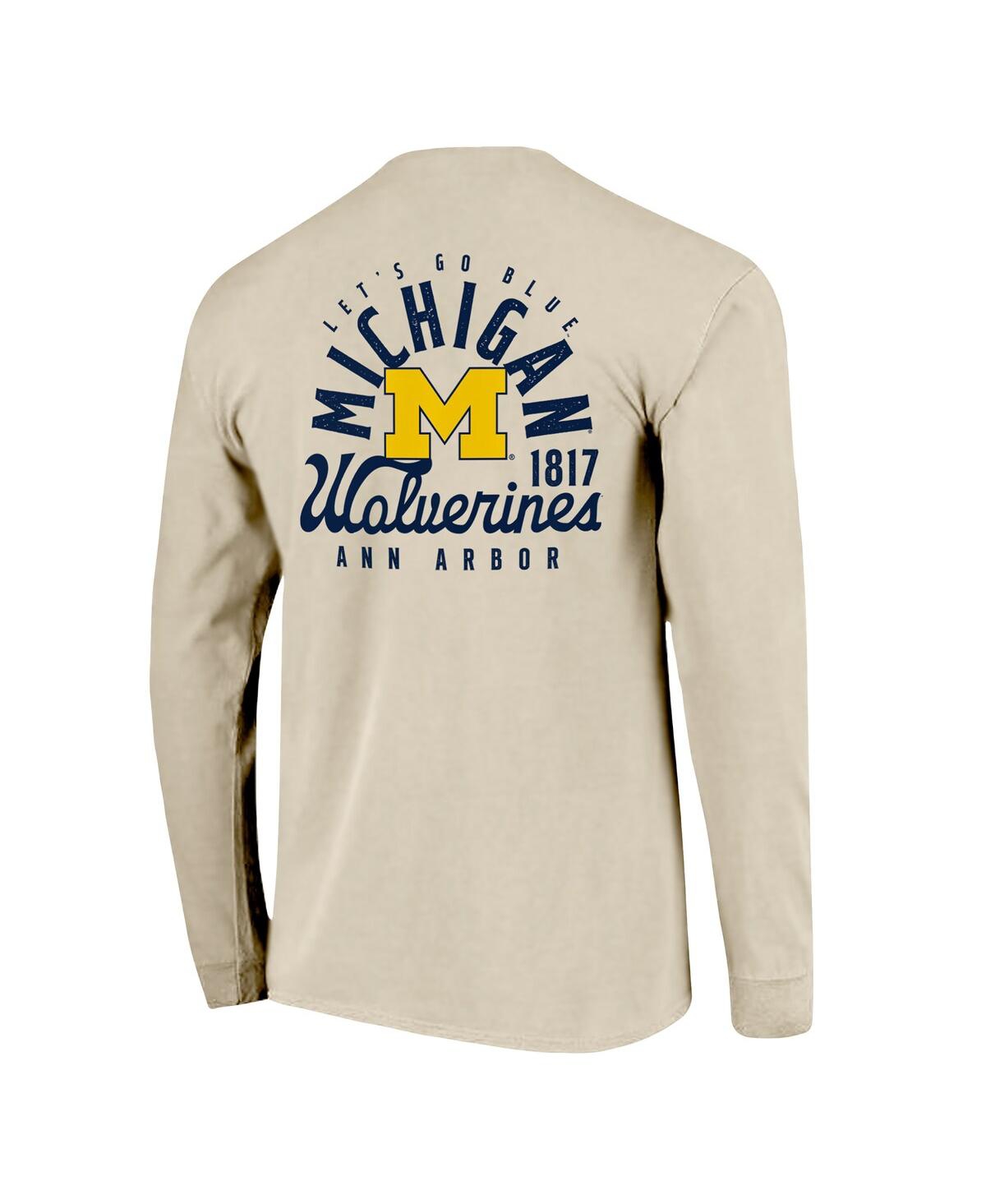 Image One Men's Natural Michigan Wolverines Comfort Colors Mascot Overlay Long Sleeve T-shirt In Gray