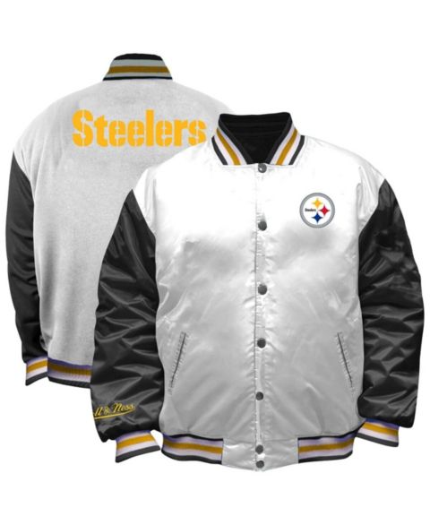 Женские куртки Mitchell & Ness Women's White Pittsburgh Steelers Plus Size Full-Snap Satin Jacket