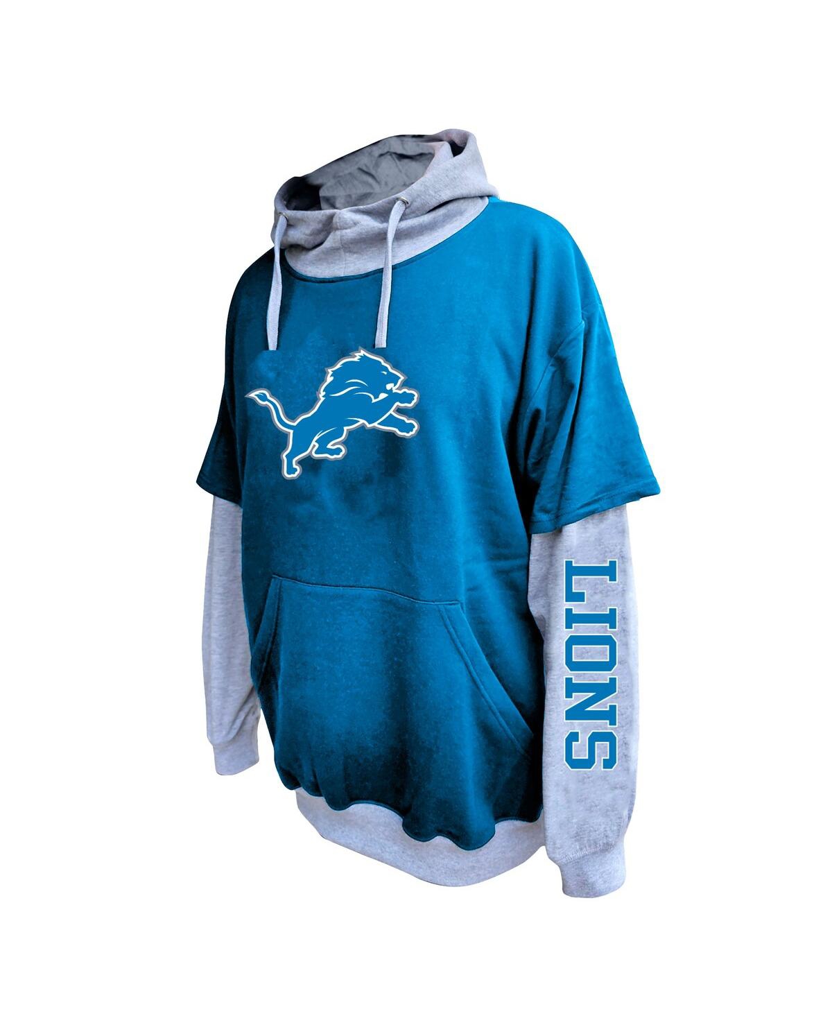 Fanatics Men's Blue/heather Gray Detroit Lions Big Tall Twofer Pullover Hoodie In Brown