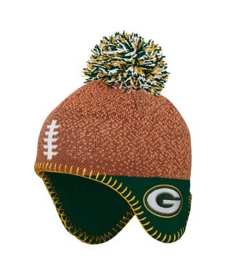 Outerstuff - Baby Boys and Girls Brown Green Bay Packers Football Head Pom with Knit Hat