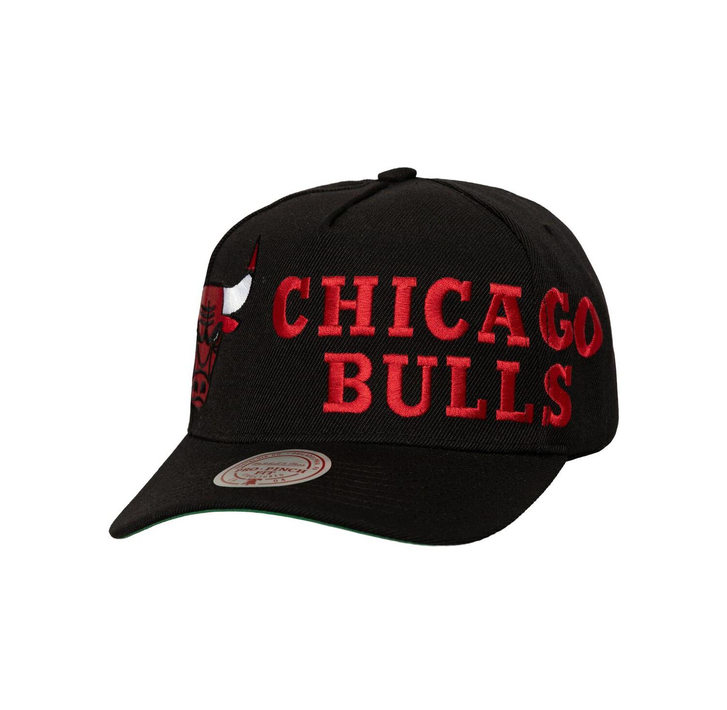 Men's Black Chicago Bulls Busted Logo Wordmark Wrap-Around Pro Pinch Adjustable Hat