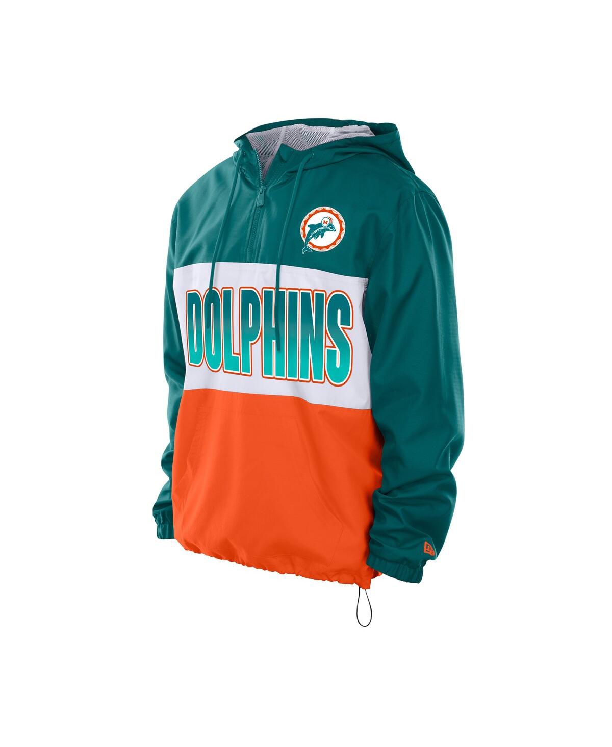 New Era Men's Aqua Miami Dolphins Ripstop Quarter-zip Hooded Windbreaker In Multi