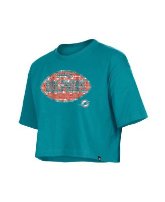 Girls Aqua Miami Dolphins Flip Sequin Boxy T-Shirt