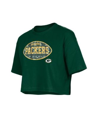Girls Green Green Bay Packers Flip Sequin Boxy T-Shirt