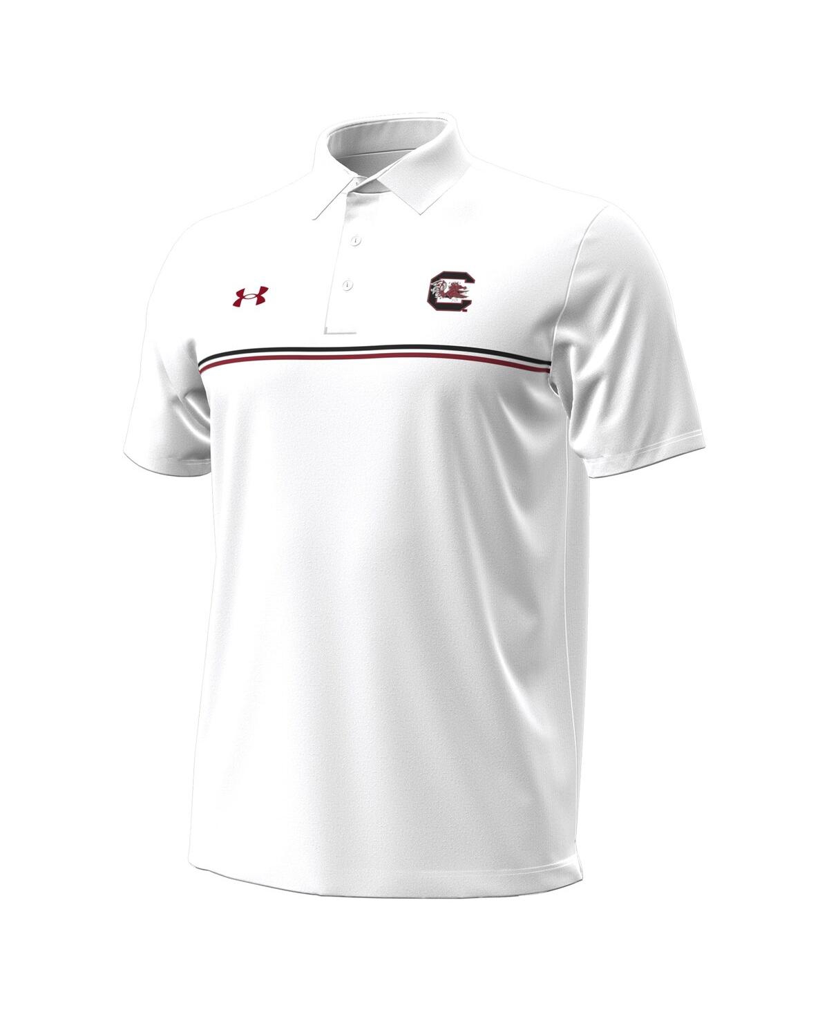 Under Armour Men's White South Carolina Gamecocks Performance Drive Chest Stripe Polo Shirt In White