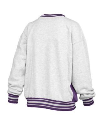 Women's Heather Gray/Purple LSU Tigers Endzone Crewneck Sweatshirt