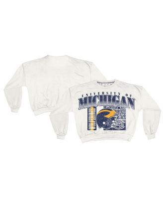 Pressbox - Women's White Michigan Wolverines Oversized Janice Retro Waist-Length Sweatshirt