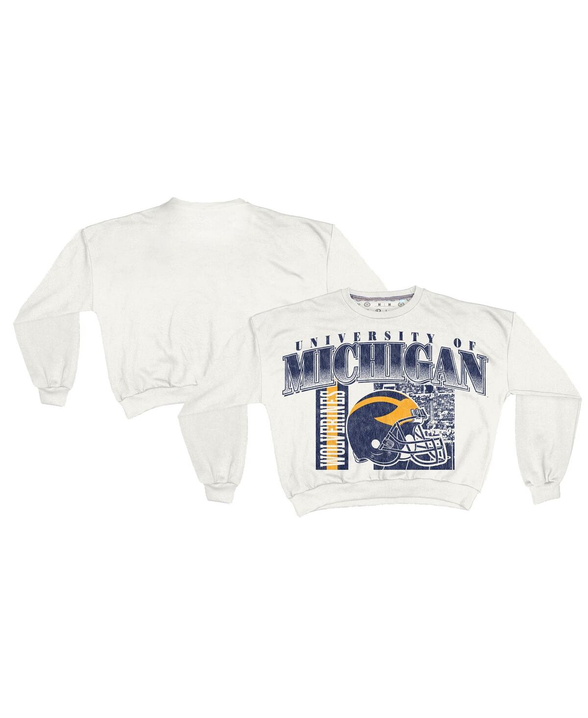 Pressbox Women's White Michigan Wolverines Oversized Janice Retro Waist-length Sweatshirt
