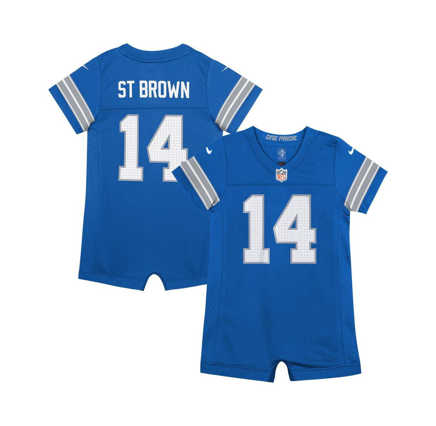 Baby Boys and Girls Amon-Ra St. Brown Blue Detroit Lions Game Romper Jersey