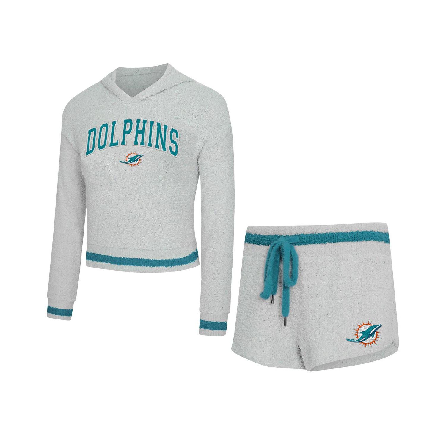 Women's 2-Piece Gray Miami Dolphins Whitley Long Sleeve Hoodie Top and Shorts set