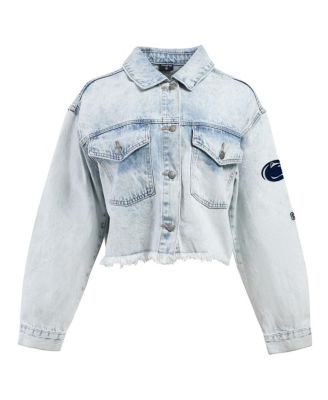 Women's Denim Penn State Nittany Lions Light Wash Cropped Button-Up Jean Jacket