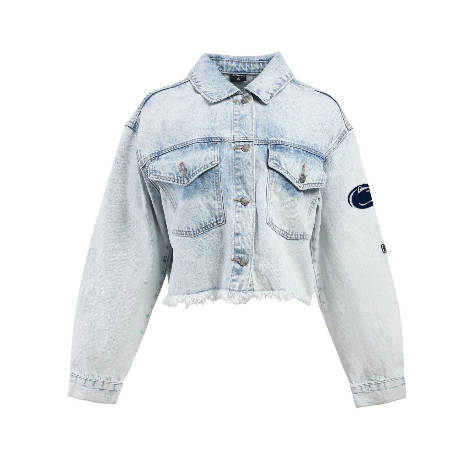 Women's Denim Penn State Nittany Lions Light Wash Cropped Button-Up Jean Jacket