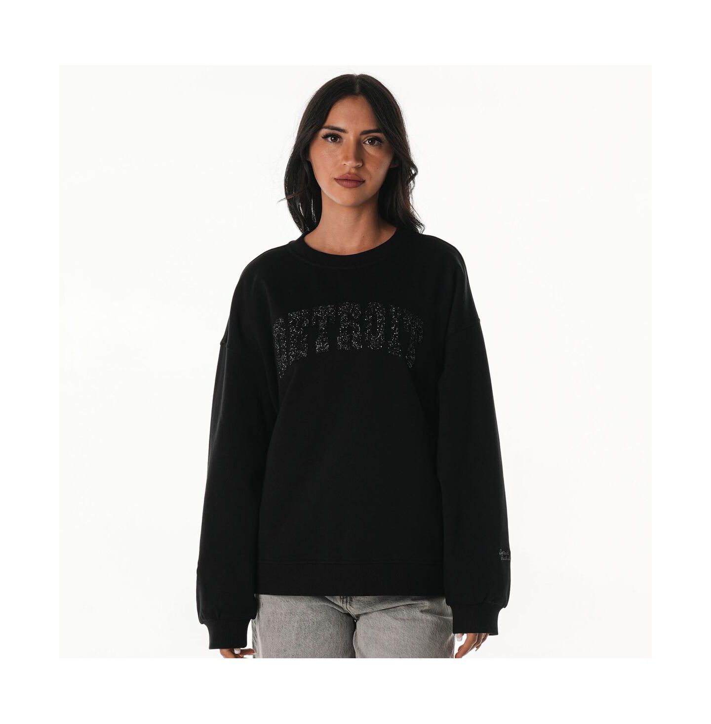 Женская толстовка The Wild Collective Black Detroit Lions Rock Crystal Oversized Crewneck — фото 1
