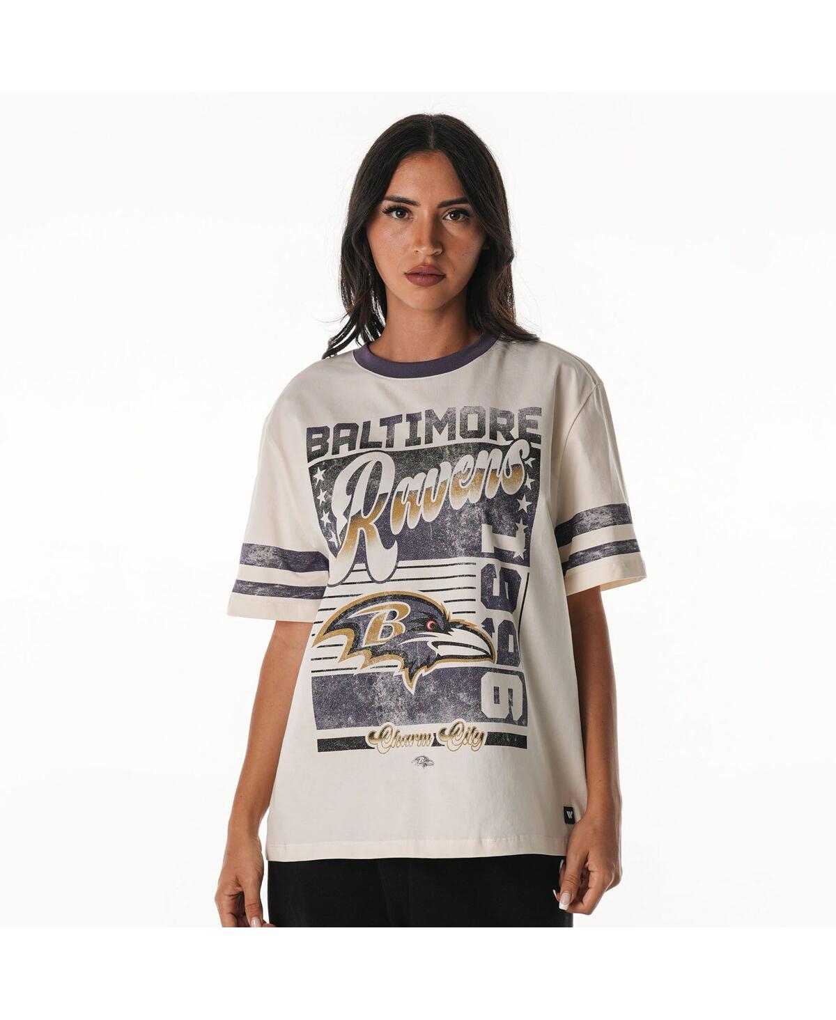 The Wild Collective Women's Cream Baltimore Ravens Vintage Drop Shoulder Oversized Boyfriend T-shirt In Multi