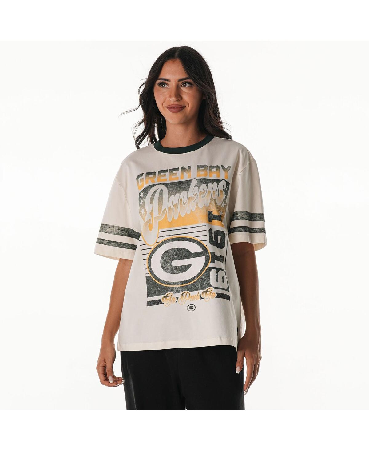 The Wild Collective Cream Green Bay Packers Vintage Drop Shoulder Oversized Boyfriend T-shirt In Multi