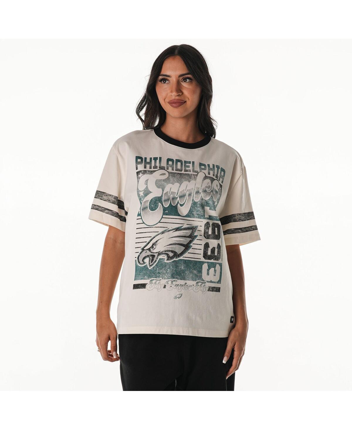 The Wild Collective Women's Cream Philadelphia Eagles Vintage Drop Shoulder Oversized Boyfriend T-shirt In Multi
