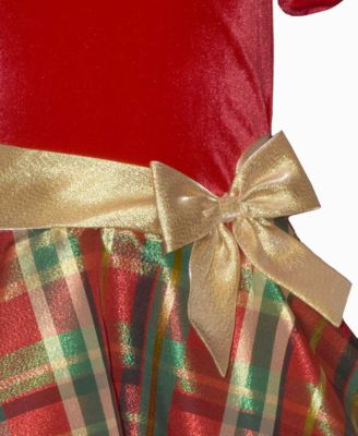 Girls 2T-6X Short Sleeve Velvet to Plaid Hipster Dress