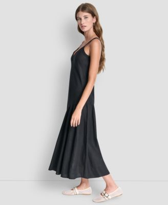 Women's Shirred Sleeveless V-Neck Dress