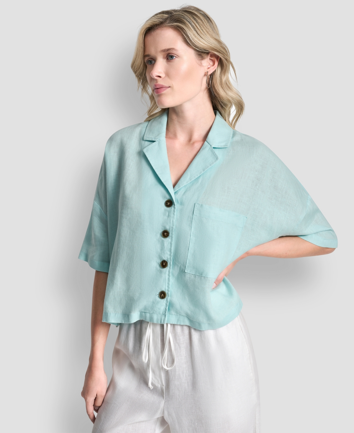 Dkny Women's Button-Front Dolman-Sleeve Linen Top