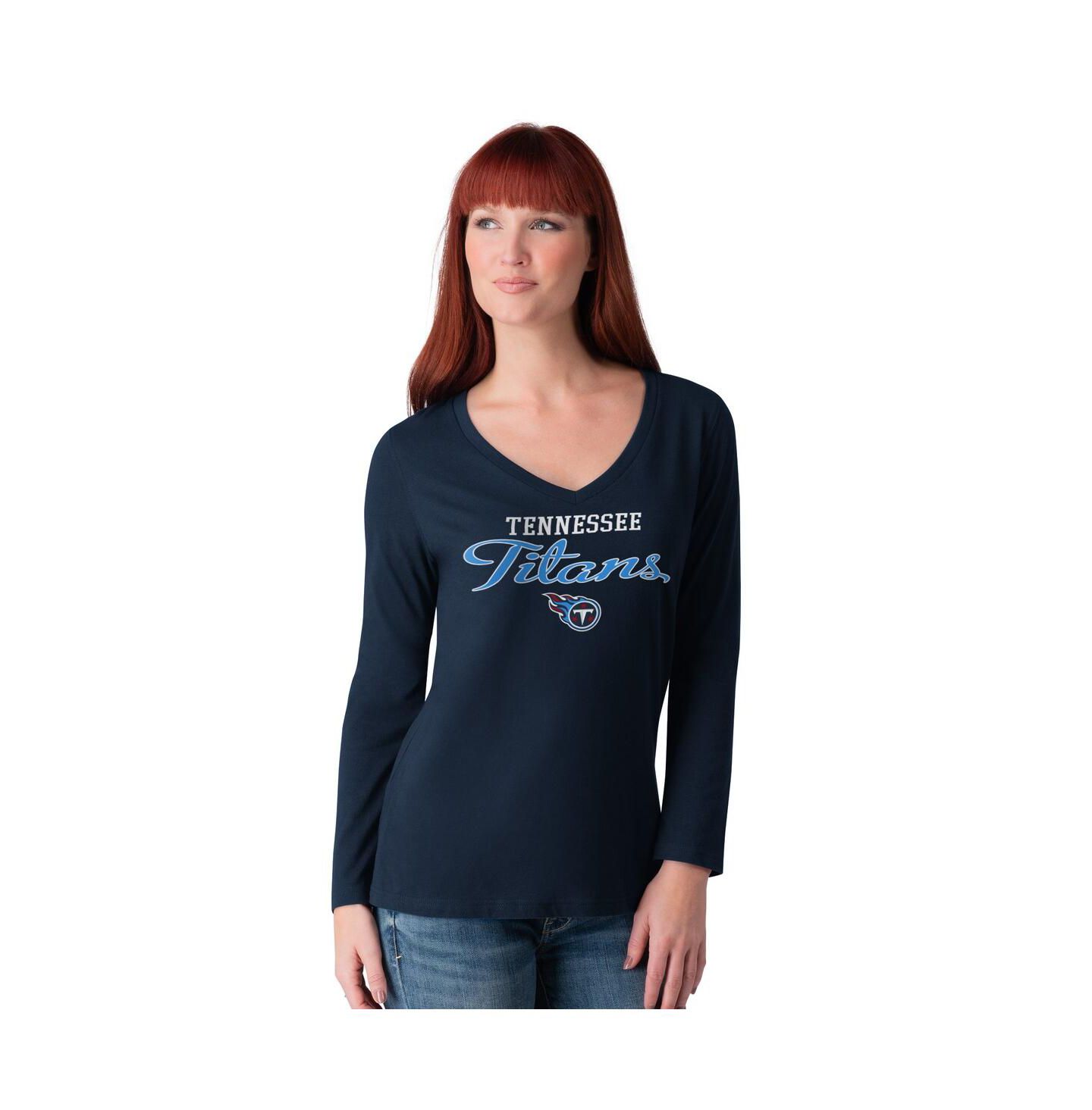 Женская футболка G-III 4Her by Carl Banks Navy Tennessee Titans Post Season Long Sleeve V-Neck — фото 1