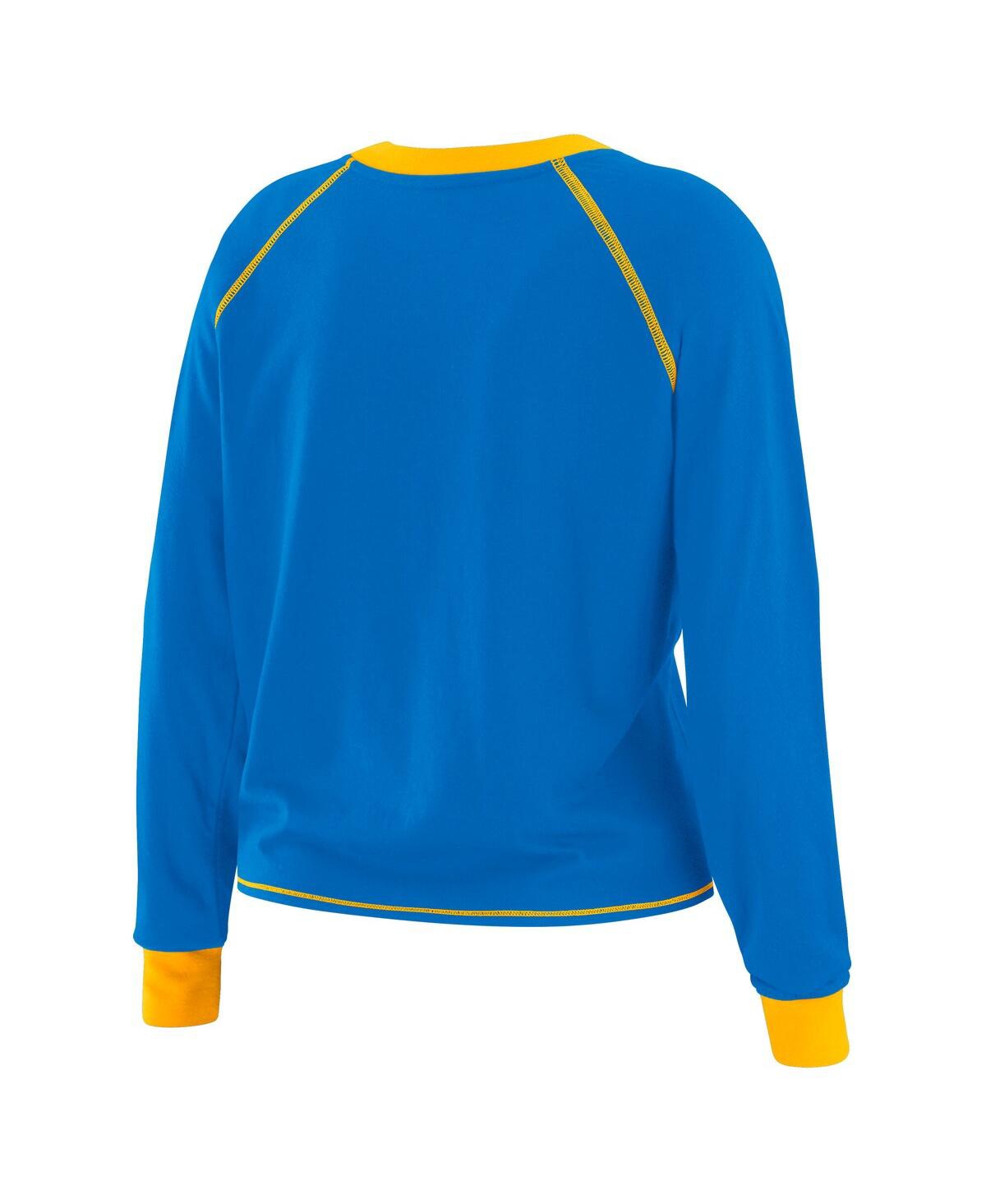 Wear By Erin Andrews Women's Powder Blue/yellow Los Angeles Chargers Tie-front Long Sleeve Top In Blue