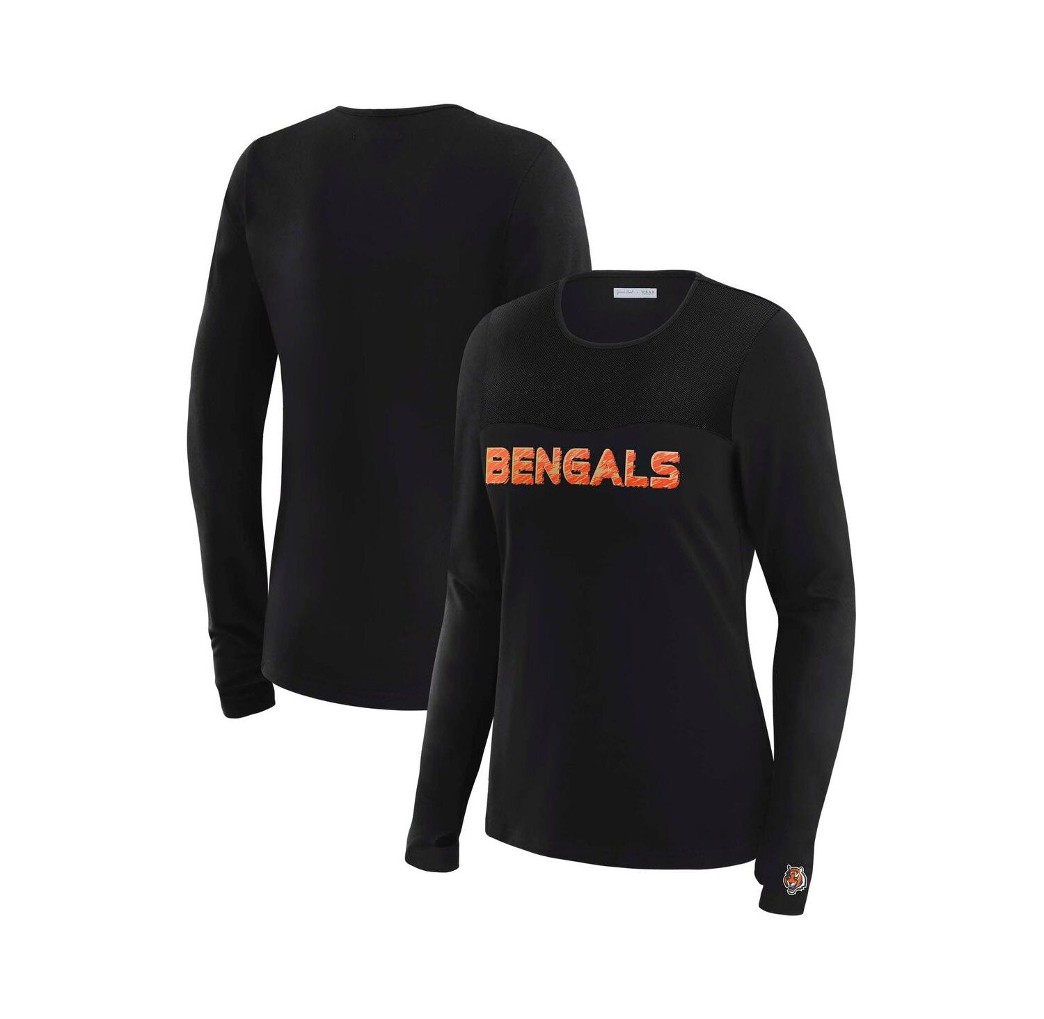 Women's x Gracie Hunt Black Cincinnati Bengals Mesh Panel Long Sleeve T-Shirt