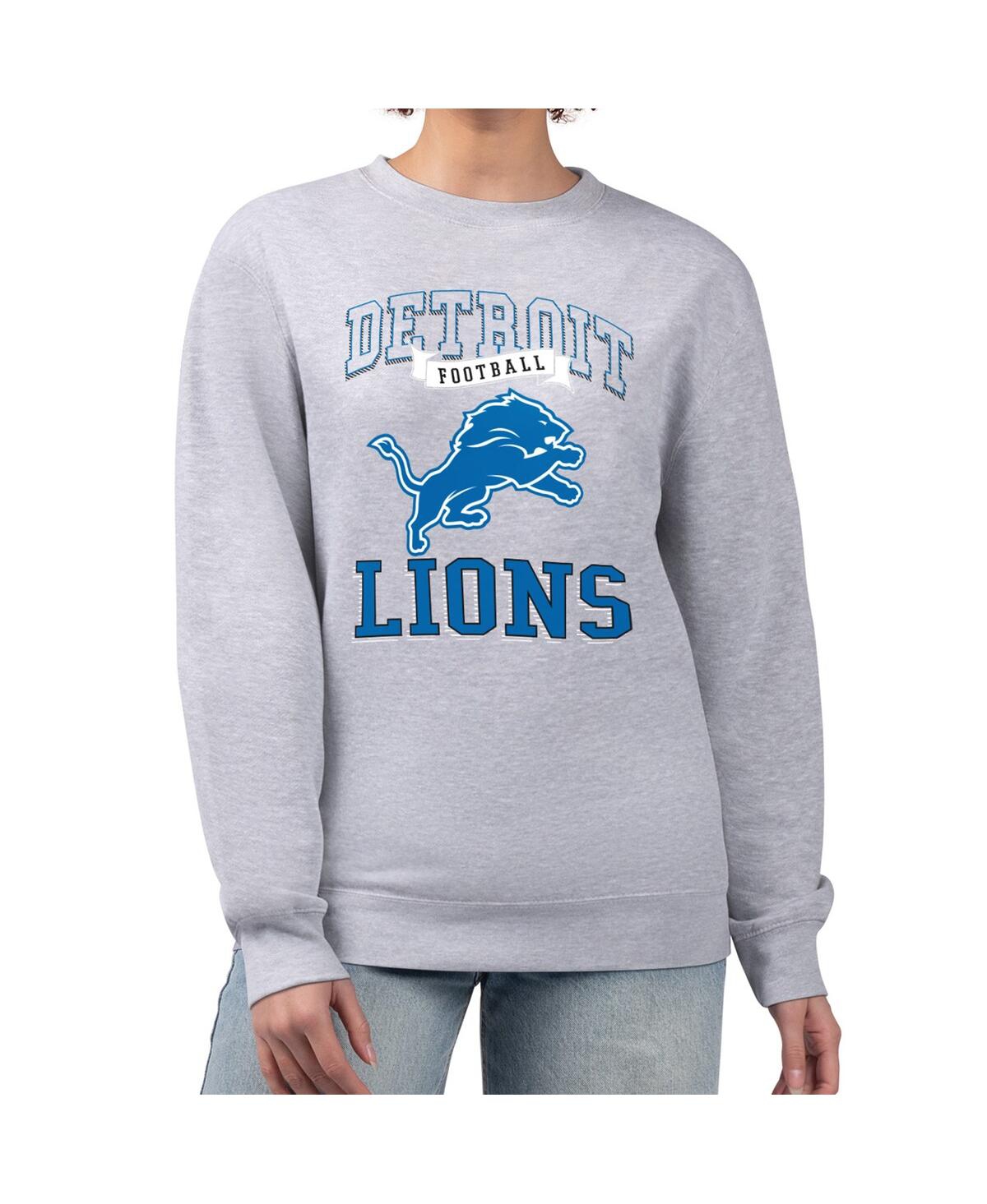 G-iii 4her By Carl Banks Women's Heather Gray Detroit Lions Team Logo Graphic Tri-blend Pullover Sweatshirt
