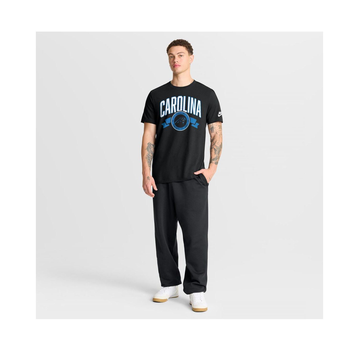 Men's Black Carolina Panthers Rewind Front and Back Hit Essential T-Shirt