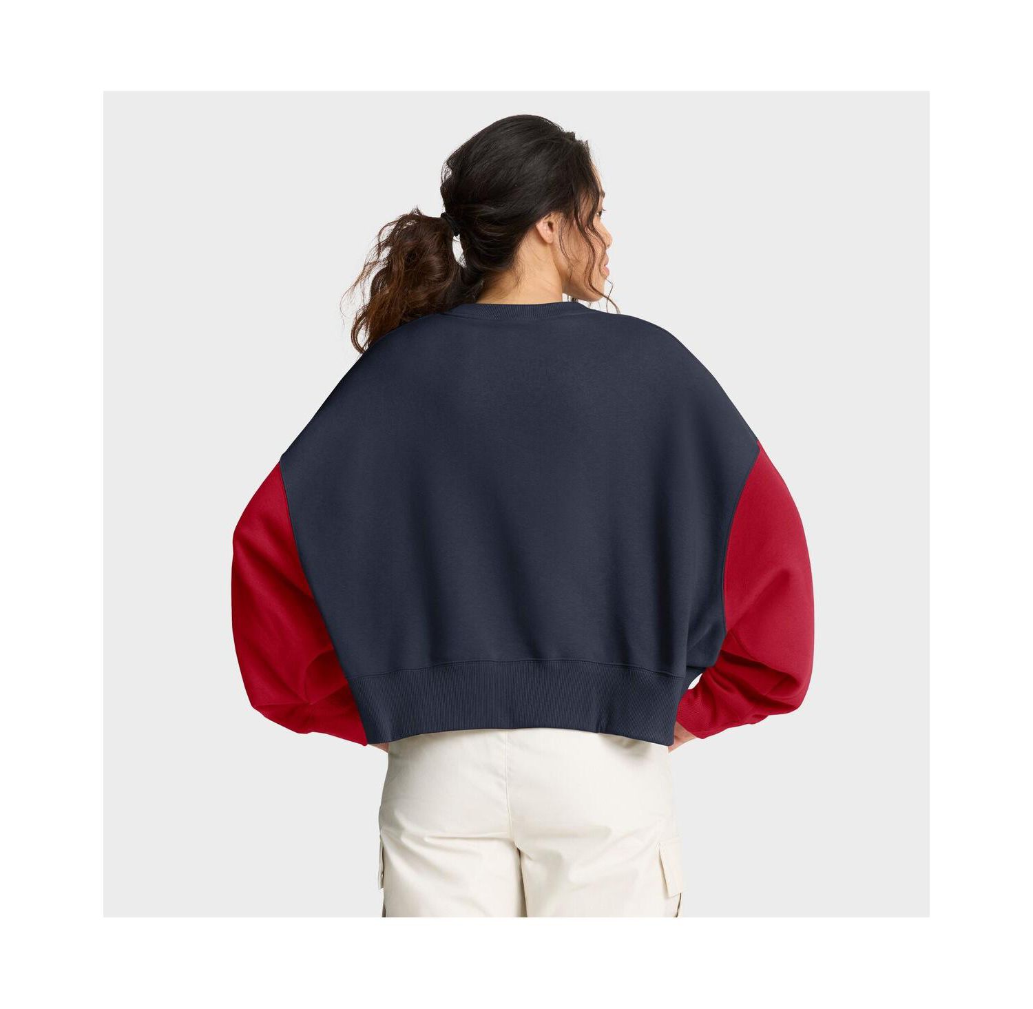 Women's Navy Houston Texans Oversized Color-Block Pullover Sweatshirt