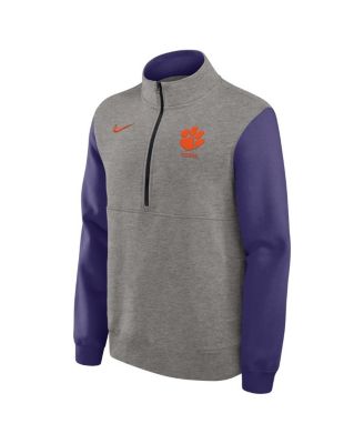 Men's Heather Gray/Purple Clemson Tigers Club Fleece Half-Zip Pullover Sweatshirt