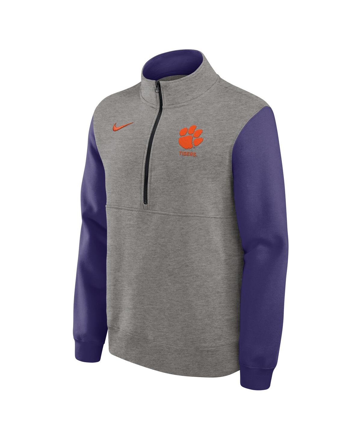 Nike Men's Heather Gray/Purple Clemson Tigers Club Fleece Half-Zip Pullover Sweatshirt