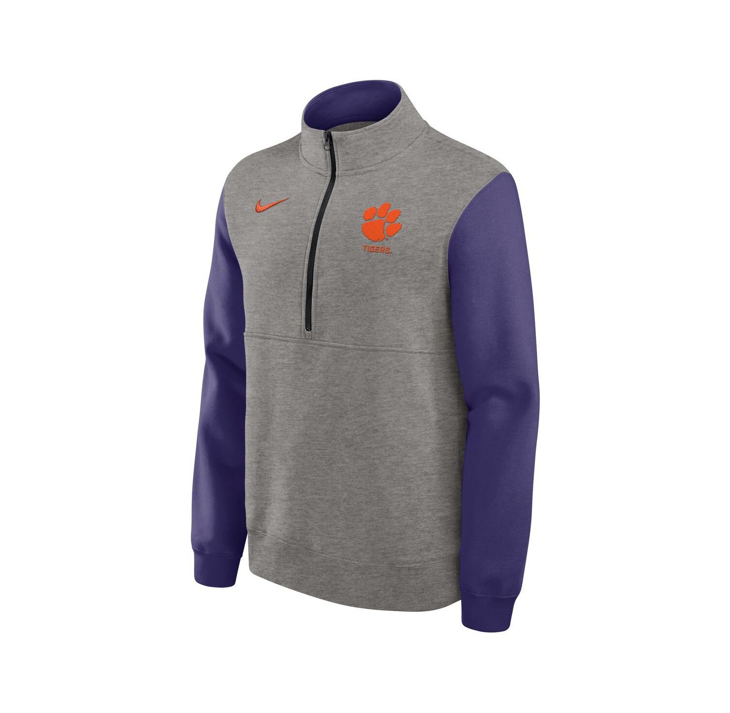 Men's Heather Gray/Purple Clemson Tigers Club Fleece Half-Zip Pullover Sweatshirt