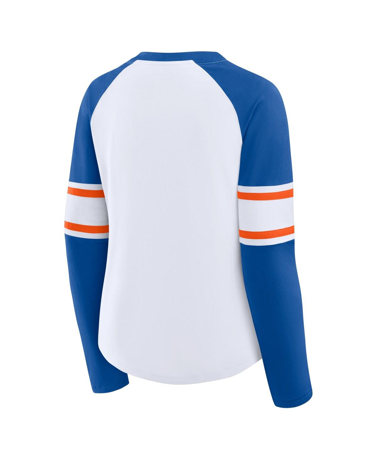 Fanatics Women's White/royal New York Mets Blitz Package Raglan Lace-up V-neck Long Sleeve T-shirt In Blue