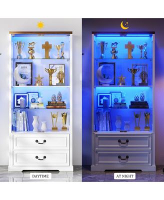 66" Glass Door Display Cabinet with Motion Sensor LED Light