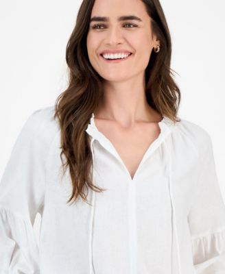 Women's Split-Neck Ruffled-Trim Blouse