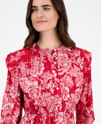 Women's Ruffle-Trim Long-Sleeve Dress, Macy's Exclusive