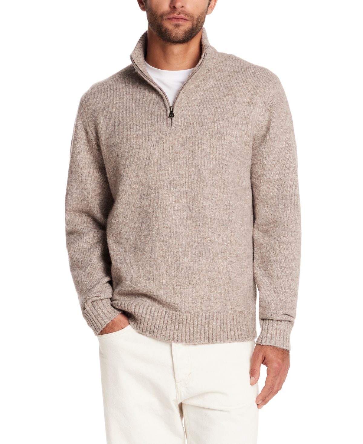 Мужской пушистый свитер с длинным рукавом на молнии в четверть оборота