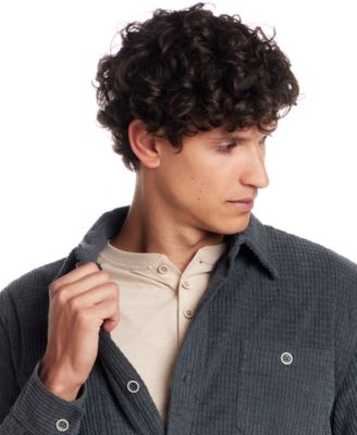 Men's Sherpa Lined Grid Collared Shirt Jacket